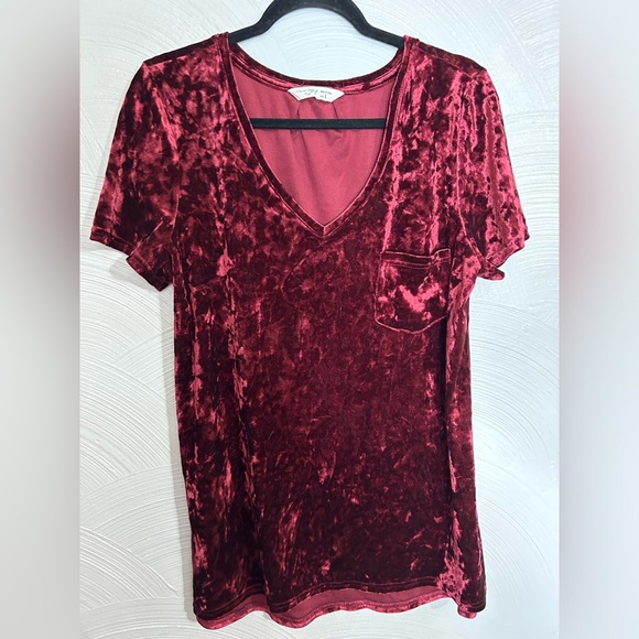 Spring + Mercer Womens Velvet Legging Tee Burgundy Short Sleeve Top L LagenLook - Picture 1 of 5